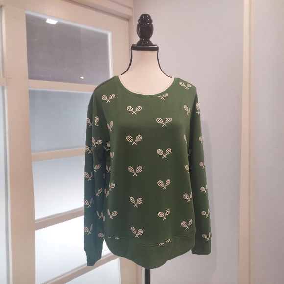 Janet + Delancet Sweaters - Green Crew Neck Sweater with Charming Pattern